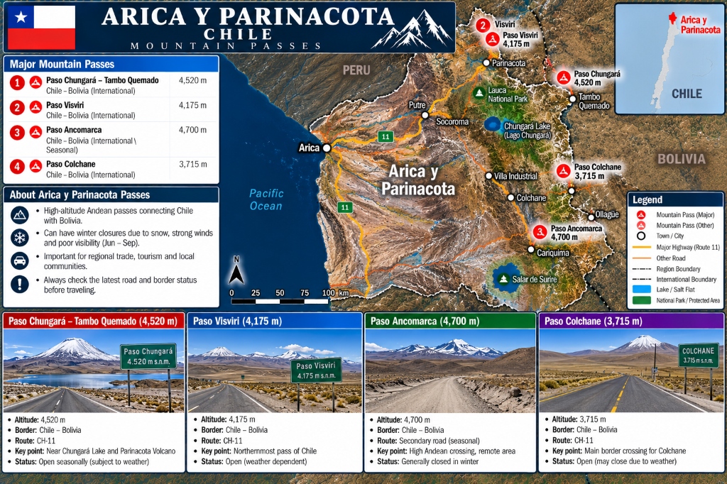 Arica y Parinacota Chile Mountain Passes Map